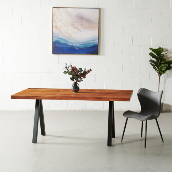 Acacia Solid Wood Straight Cut Table with Black Pyramid-Shaped Legs/Natural Color